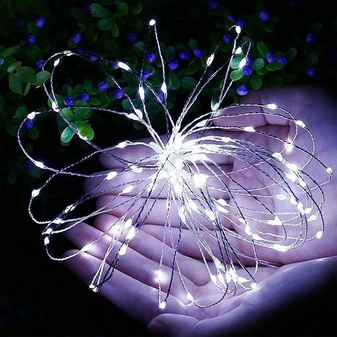 WATERGLIDE 24 Pack Fairy Lights Battery Operated (Included), 7 ft 20 LED Mini String Lights, Waterproof Silver Wire Firefly Starry Lights for DIY Wedding Christmas Party Mason Jars Decor, Cool White