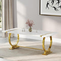 ACEDÉCOR 80in White and Gold Dining Table for 6-8, Modern Luxury Kitchen Room Table with Rectangular Lacquer Top and Gold Stainless Steel Circle Base