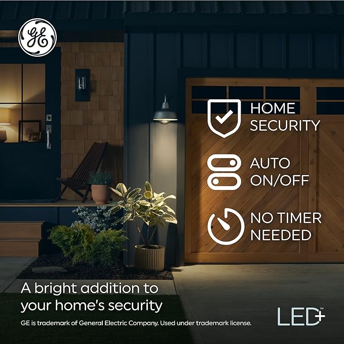 GE LED+ CA11 Dusk to Dawn LED Light Bulbs, Automatic On/Off Outdoor Security Lights, Daylight, E12 Candelabra Base (2 Pack)