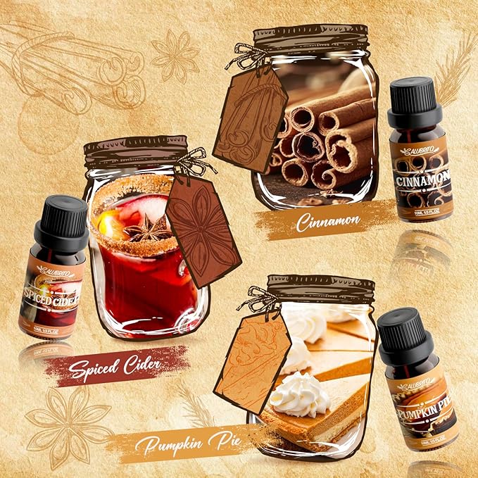 SALUBRITO Spice Fragrance Oils Set, Premium Essential Oils Set for Diffuser, Candle, Soap Making, Warm Fall Scented Oil, Cinnamon, Spiced Cider, Pumpkin Pie, Coffee Cake, Gingerbread, Vanilla
