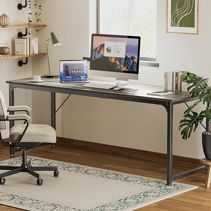 Huuger Computer Desk, 80 Inch Office Desk, Gaming Desk with Storage, Writing Desk Work Desk for Home Office, Study, Long Simple Desk, Large Legroom, Metal Frame, Grey