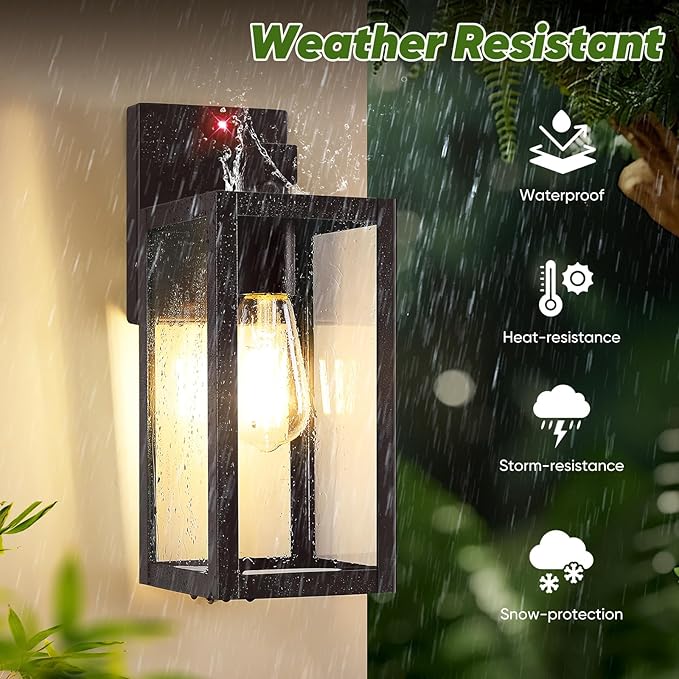 2-Pack Upgraded Motion Sensor Outdoor Wall Lights, 13” Dusk to Dawn Porch Lights Outdoor Wall Sconce Lanterns, 3 Lighting Modes Exterior Lighting Fixtures, Brown Outside Lights for House Patio Garage
