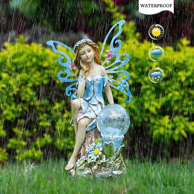 Garden Fairy Decor,Solar Outdoor Statues, Fairy Garden Accessories, Fairy Figurine for Outside Gifts,Resin Ornaments for Patio Yard Lawn,Size6.89 x 5.24x 12.68 inches