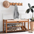 39.4in Shoe Bench with Coat Rack, 3-Tier Bamboo Entryway Bench Hall Tree Shoe Rack Holds Up to 330lb for Bedroom Hallyway