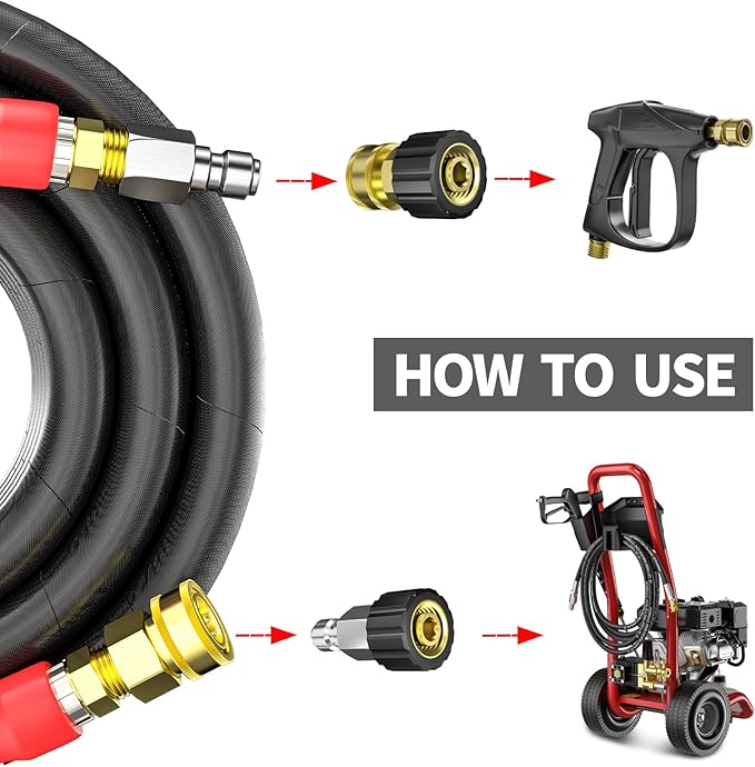POHIR Pressure Washer Hose 70 FT×3/8 Inch 4800psi for Cold and Hot Water Max 248°F With 3/8 Inch Quick Connect Kink Resistant High Tensile Wire Braided, M22 Swivel to 3/8 Adapter Set 2pcs