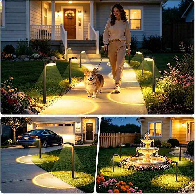 APONUO 12 Pack Solar Pathway Lights Outdoor, 3 Color Temperatures Selectable CCT, Focused Ground Spot Lens, Brighter Up to 12 Hrs IP65 Waterproof Path Lights for Walkway Driveway Yard Garden(Black)