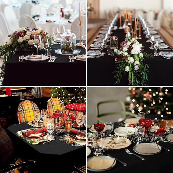 Rectangular Tablecloth 90x156 Inch - Black Table Cloths for 8ft Stain Resistant Decorative Washable Polyester Rectangle Tablecloths for 8 Foot Dining Table Banquets Buffet Parties and Wedding