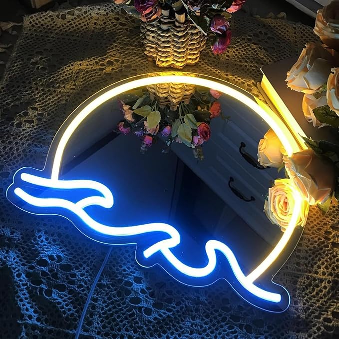 LED Mirror Neon Lights Light Up Dressing Mirror Cat/Shine Heart/Bat/Butterfly Shape Neon Mirror Sign for Modern Home Girl Room Bathroom Salon Wall Art Decor Gift For Girlfriend USB Powered