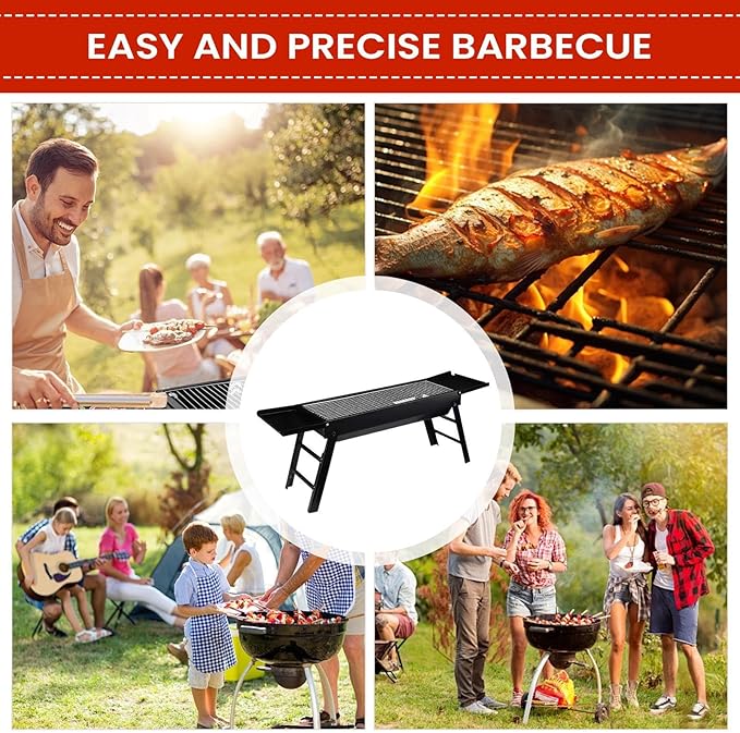 Portable Charcoal Grill - Foldable Removable Stove, Outdoor Grills with Trays, Compact Easy Storage, Authentic Versatile Design, Premium Camping Grill, Backyard Cooking Tool for Garden, Picnic, Travel