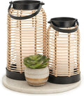 Natural Rattan Boho Lanterns - Handcrafted Chic Decor to Enhance Your Home - Modern Farmhouse Beauty Perfect for Any Living Room, Patio & Porch, Indoor and Outdoor Coffee Table or Kitchen Dining Table
