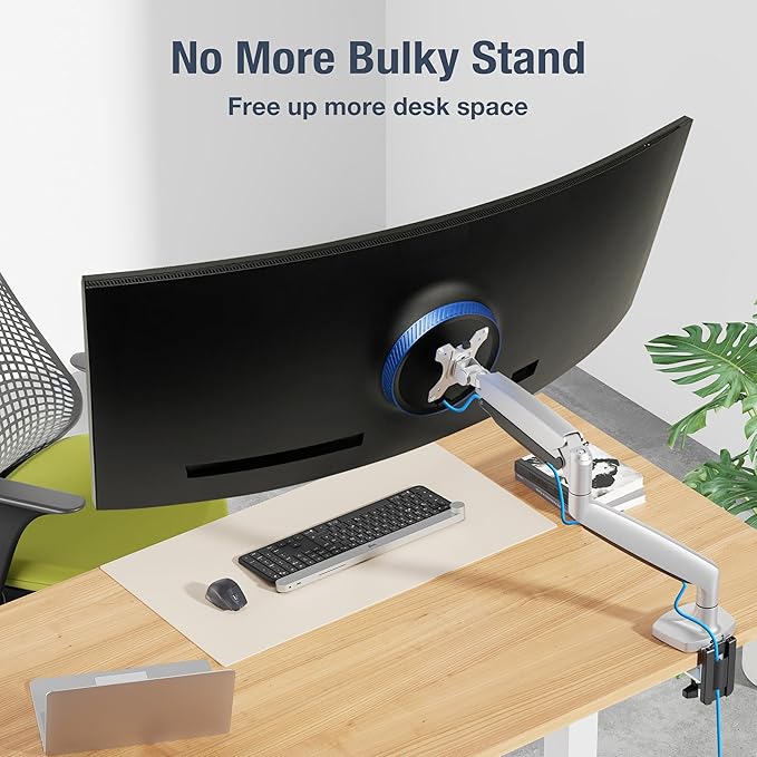 AVLT Single 17"-45" Monitor Arm Desk Mount Premium Mechanical Spring fits One Flat/Curved/Ultrawide Monitor Full Motion Height Swivel Tilt Rotation Adjustable, Gray