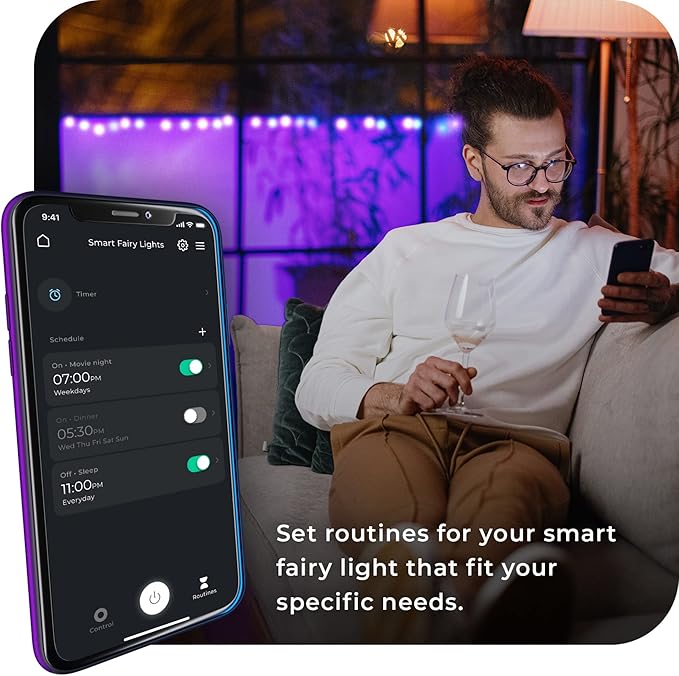 Globe Electric 50597 Wi-Fi Smart Multicolor Changing RGB LED Music Sync Plug-in Fairy Lights, No Hub Required, Voice Activated, 10 Meters/32.8 Feet, IP65 Rated, Indoor, Outdoor