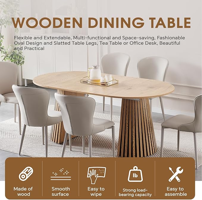 39.4"-71" Extendable Dining Table,Wood Expandable Kitchen Table for 4-10,Rustic Dining Room Table with Dual Pyramid Pedestal,Oval Wood Dining Table for Gatherings