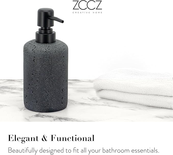 ZCCZ - Black Bathroom Accessories Set 4 Pcs - Toothbrush Holder, Soap Dispenser, Vanity Tray, Bathroom Tumbler - Countertop Vanity Organizer - Bathroom Accessory Set- Toothbrush Holder Set, Stone Sets