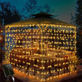 32.8 * 6.56FT Large Size Solar Curtain Lights Outdoor, 8 Modes Outdoor Curtain String Light, Solar Garden Christmas Lights Decortions for Patio, Gazebo, Eaves, Fence, Tree, Porch (Warm White)