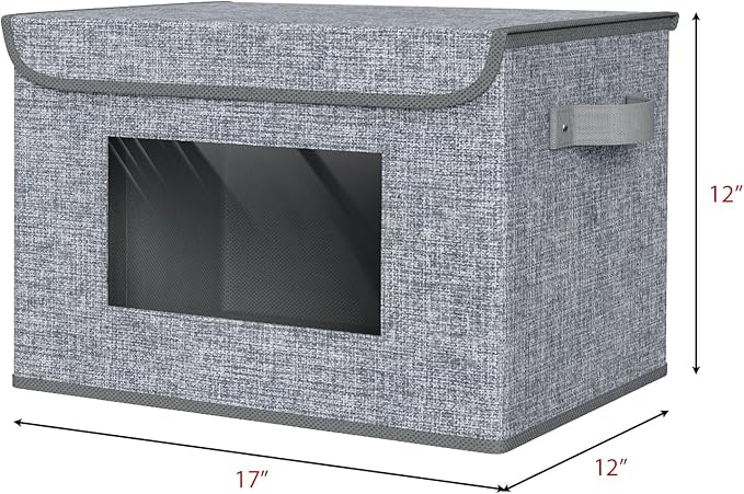 Univivi Fabric Foldable Storage Boxes [4-Pack] Large Collapsible Stackable Storage Bins with Lids, Closet Organizers and Storage Cube Basket for Home, Office, Bedroom (Grey, 17'' x 12'' x 12")
