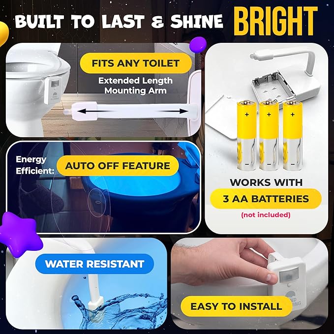 Mind-Glowing Toilet Bowl Night Light with Motion Sensor, Color Changing LED and Dimmer - Funny Christmas Gag Gift for Men, Women, Dad, Mom - 2025 Stocking Stuffers for Him, Her (2 Pack)
