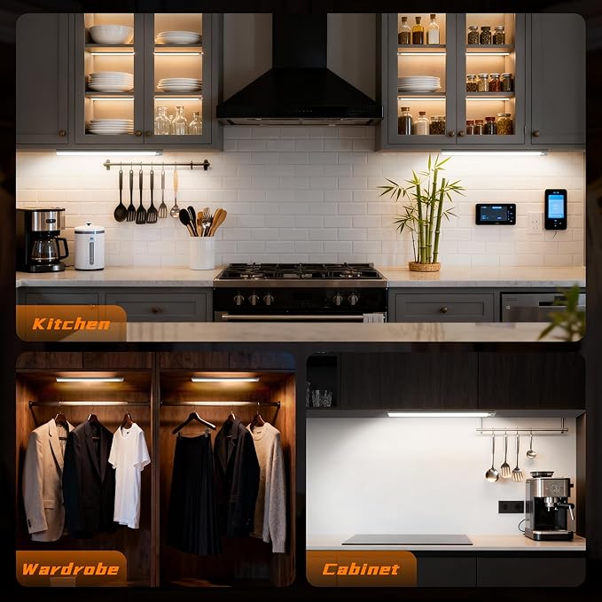 11.8inch Motion Sensor Cabinet Light, 2200mAh 54 LED Beads, USB-C Charging, 3 Color Temperatures, for Long Lasting Durability Easy to Install, Magnetic Under Cabinet Light Suitable for Kitchens(4Pack)