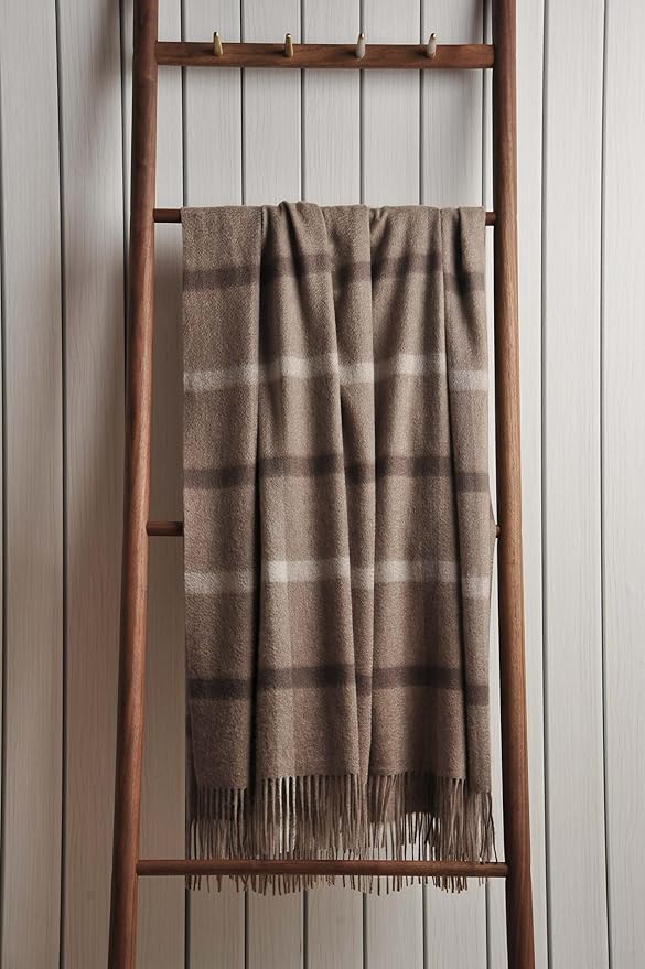 EP Mode 100% Pure Cashmere Throw Blanket for Sofa, Classic Design with Gift Box (Neutral Windowpane)