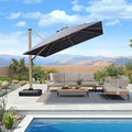 PURPLE LEAF 10FT Patio Umbrella Square Cantilever Umbrella Teak Finished Aluminum Frame Large Windproof Offset Outdoor Sun Umbrellas for Beach Pool Deck, Grey