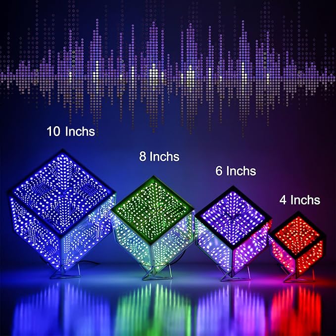 Infinity Mirror Hyper Cube Table Lamp, Desk Art Night Light, Color-Changing Music-Sync APP-Controlled Ambient Light for Gaming, Party, Home, Gift (10 Inches)