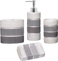 Zahari Home 4pc Modern Line Modern Bathroom Accessories Set Modern Soap Dispenser, Tumbler, Tooth Brush Holder and Dish Soap Holder Luxury Contemporary Grey Decor Unique Design Luxury Bath Set
