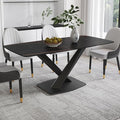 Modern Rectangle Marble Dining Table for 6,63" Black Marble Sintered Stone Top Dining Table,Rectangle Marble Dining Room Table with X-Shape Carbon Steel Pedestal for Kitchen/Living Room(Table Only)