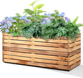 Metal Planter Box Rectangular Planter Box with Drainage Hole, Outdoor Large Planters, All-Weather Use, Rust-Resistance, for Flowers Plants, 38" L × 15" W × 16.3" H, Dark Walnut