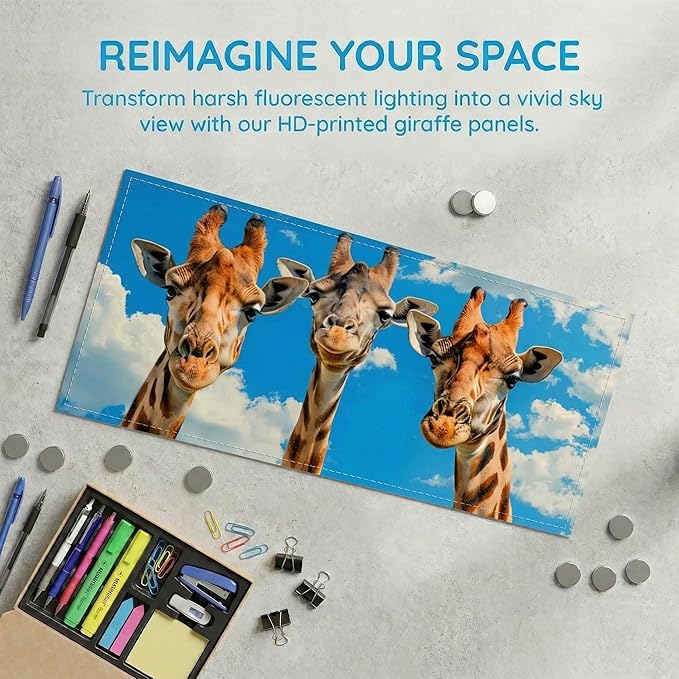 Fluorescent Light Covers for Ceiling Lights -Magnetic Cloud Cover for Fluorescent Or LED Fixture 2ft x 4ft Classroom,Home,Office Decoration Filters Overhead Lighting-Three giraffes