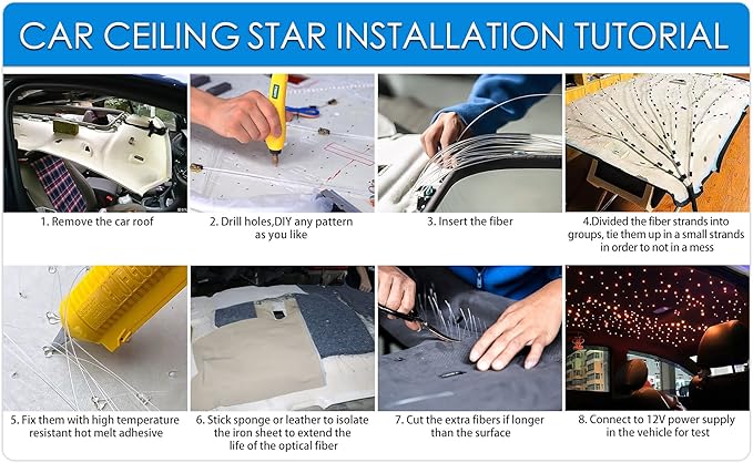Starlight Headliner Kit Mixed 500pcs 9.8ft/3m, 16W Twinkle + Sound Activated Small Size Fiber Optic Star Lights for Car Roof Use with Bluetooth APP/Remote Control