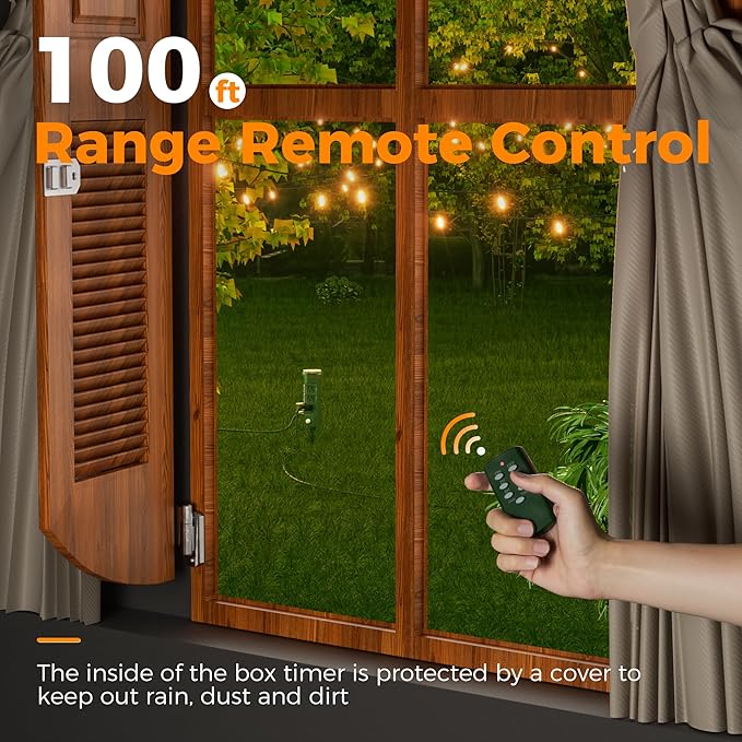 TESSAN Outdoor Power Stake Light Timer Waterproof, Wireless Remote Control, Yard Stake Countdown Timer（2, 4, 6, 8 Hour）, 6 Outlets, Dusk to Dawn for Lights and Garden Courtyard Decoration