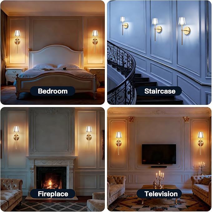 TaoFiaCo Battery Operated Wall Sconces Set of 2, Wireless Wall Sconce with Remote Dimmable Timer, Rechargeable 5200mAh, Cordless Wall Light Gold for Bedroom Living Room, Hallway, Light Decor