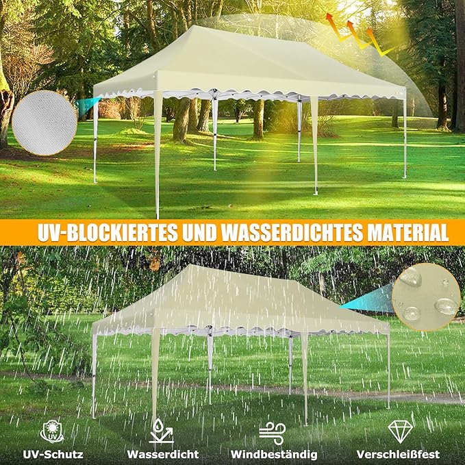 HOTEEL 10x20 Pop Up Canopy, Outdoor Easy Setup Party Tent, Waterproof Portable Enclosed Event Shelter with Wheeled Bag, Weight Bag for Backyard, Vendor, Khaki