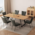 ZckyCine 7-Piece Dining Set, 51"-67" Expandable Mid-Century Modern Table with 6 Chairs, Leather Seat & Backrest, Metal Frame, Oak/Black for Dining Room/Home