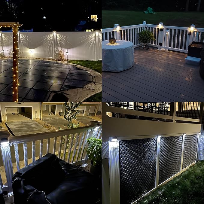 Solar Fence Deck Lights Outdoor 8 Pack Waterproof Dusk to Dawn Warm White/Cool White, Solar Powered LED Lights Decor for Outside Stair Step Yard Patio (Black)