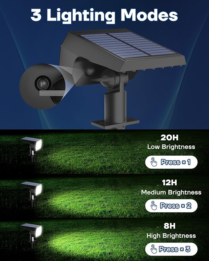 Kaxiida Solar Lights Outdoor Waterproof IP68, 3 Lighting Models Solar Powered Spot Lights Outdoor, 56LED Solar Light Dusk to Dawn for Yard Patio Garden Pathway Landscape Lighting (White, 8 Pack)