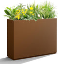 Metal Planter Box Rectangular Planter Box with Drainage Hole, Outdoor Large Planters, All-Weather Use, Rust-Resistance, for Flowers Plants, 35.4" L × 9.1" W × 25.6" H, Brown