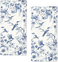 Blue Floral Hand Towels for Bathroom Humingbird Kitchen Towels Watercolor