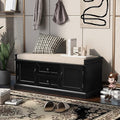 Entryway Storage Bench with Drawers & Cabinets — Cushioned Shoe Storage Bench for Hallway, Mudroom, or Living Room, Solid Wood Frame (Black)