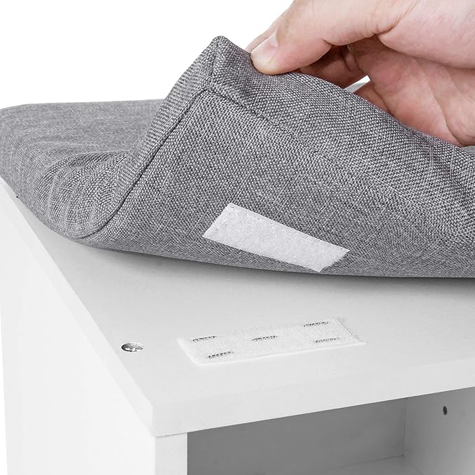 VASAGLE CUSTOS Collection - Shoe Bench, Storage Bench with Padded Seat, Entryway Bench with 10 Compartments, for Bedroom, 11.8 x 40.9 x 18.9 Inches, Cloud White and Dove Gray ULHS010W01