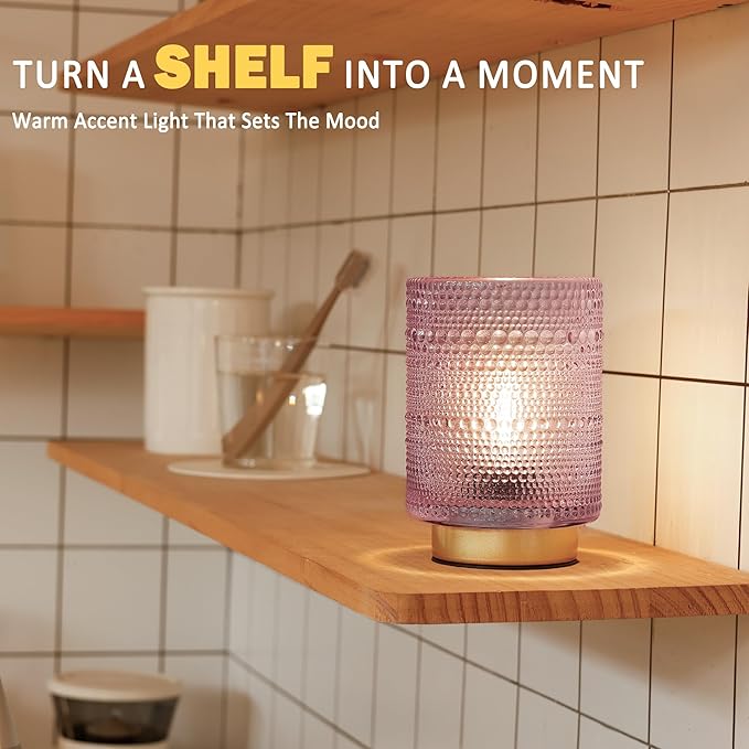 Battery Operated Decorative Lamp with Timer, Small Cozy Ambience Lamps for Shelf/Bedside/Table Decor, Cordless Table Lamp with LED Bulb for Girls Room/Dorm/Office Desk/Cubicle/Bathroom Decor-PINK