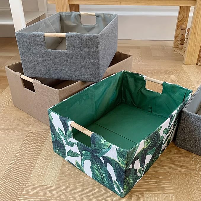 Storage Bin for Shelves Rectangle Closet Baskets Foldable Box with Handles, Gray Storage Bins, Storage Boxes for Home Office Car Dormroom