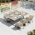 PURPLE LEAF Outdoor Dining Set All-Weather PE Rattan Patio Dining Furniture Set with All Aluminum Frame Rectangular Table and 6 Chairs Set for Lawn Garden Backyard Deck, Champagne