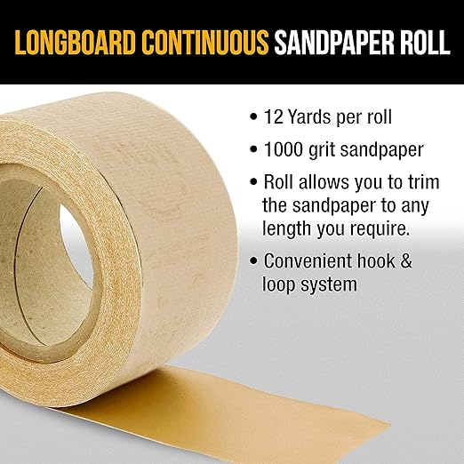 Dura-Gold Premium - 1000 Grit Gold - Hook & Loop Backing Longboard Continuous Sandpaper Roll, 2-3/4" Wide, 12 Yards Long - For Automotive Detailing, Fine Color Sanding, Long Board Sander, Hand Blocks