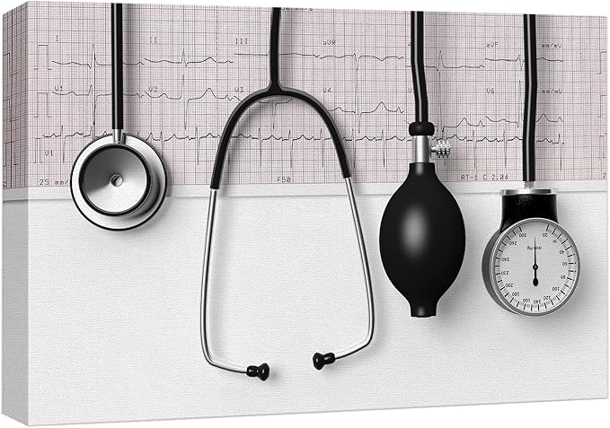 wall26 Canvas Print Wall Art Doctor Stethoscope Blood Pressure Pump Medical & Hospital Health Photography Realism Fitness Therapeutic Colorful Decorative for Living Room, Bedroom, Office - 12"x18"