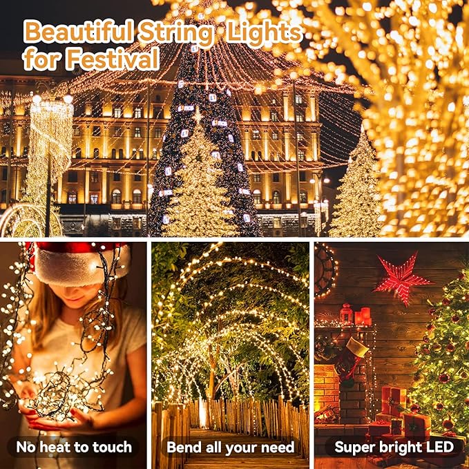 ITICdecor 33ft 100 LED Christmas String Lights, Waterproof Fairy Starry String Lights Battery Operated, 8 Modes Decorative Lights for Indoor Outdoor Xmas Tree Party Garden (Warm White)