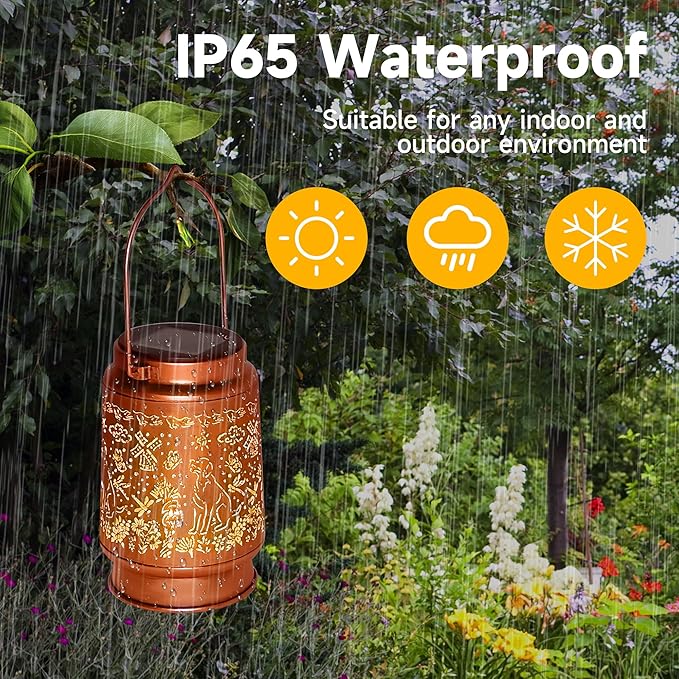 Lawn Social Solar Lanterns Outdoor Waterproof, Dog Metal Hanging Solar Lights for Outside, Garden Decor Birthday Gifts for Women Mom Grandma, Outdoor Lantern for Patio Yard Walkway Balcony Porch