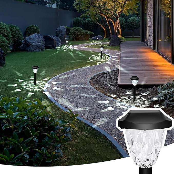 GIGALUMI 12 Pack Solar Lights Outdoor, Solar Pathway Lights with Great Pattern, Waterproof Auto On/Off Solar Powered Light for Outside Yard Garden Walkway Driveway Lawn Pathway