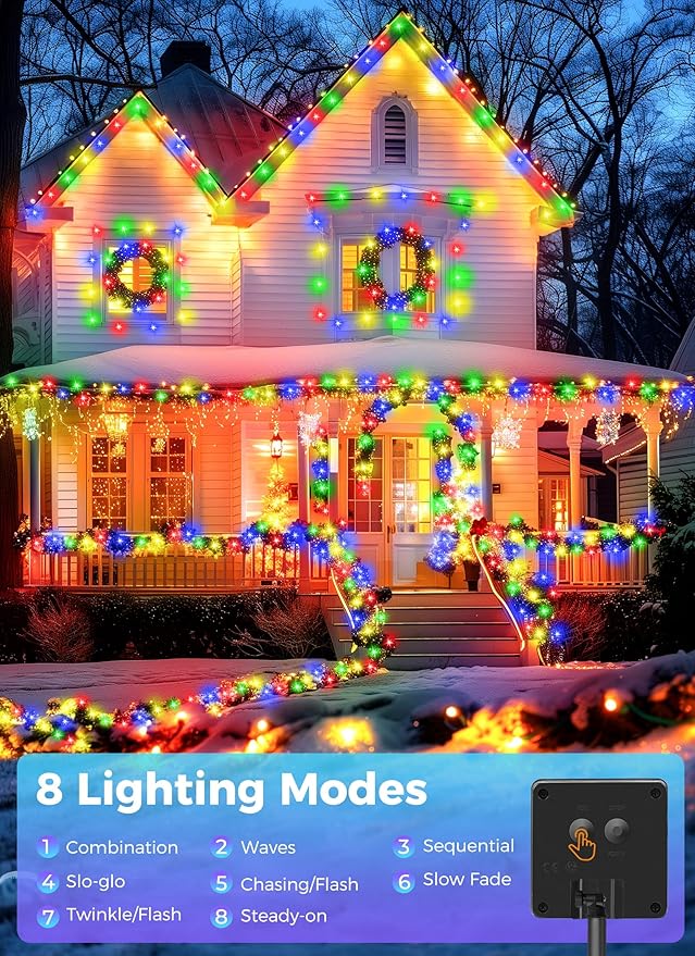 Minetom Solar String Lights for Outside, 4 Pack Total 160FT 400 LED Solar Christmas Lights Outdoor with 8 Modes, Solar Lights Outdoor Waterproof,Solar Christmas String Lights for Tree House,Multicolor