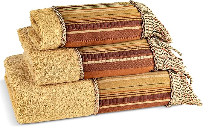 Zahari Home Contempo Modern Bathroom Towel Set - 3 Piece Set, Bath Towel, Hand Towel and Wash Towel - Classic Luxury Contemporary Decor - Beautiful Bath Ensemble - Unique Striped Pattern